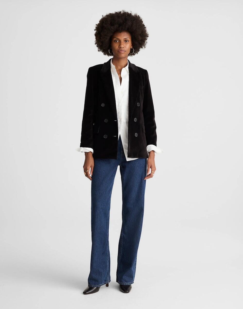 NWT Madewell Peak-Lapel Double-Breasted Blazer in Velvet in Black Size XS